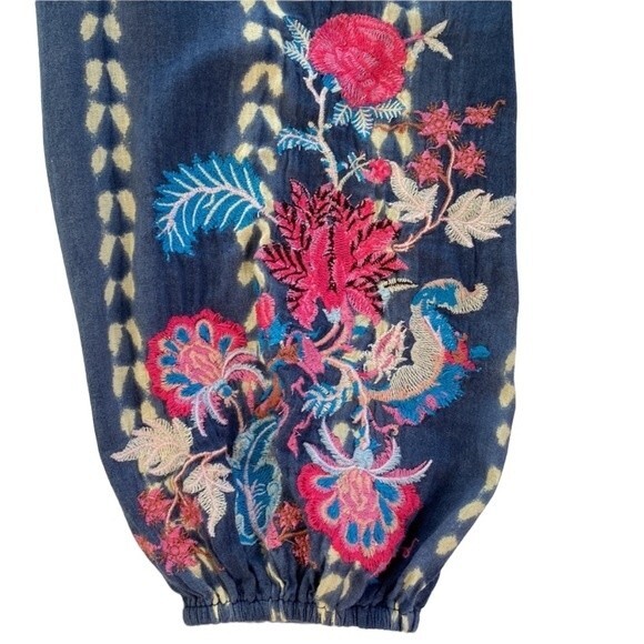 Sundance Joy In Beauty Floral Embroidery Tie Dye Print Tassel Tie Balloon Sleeve - Picture 14 of 16